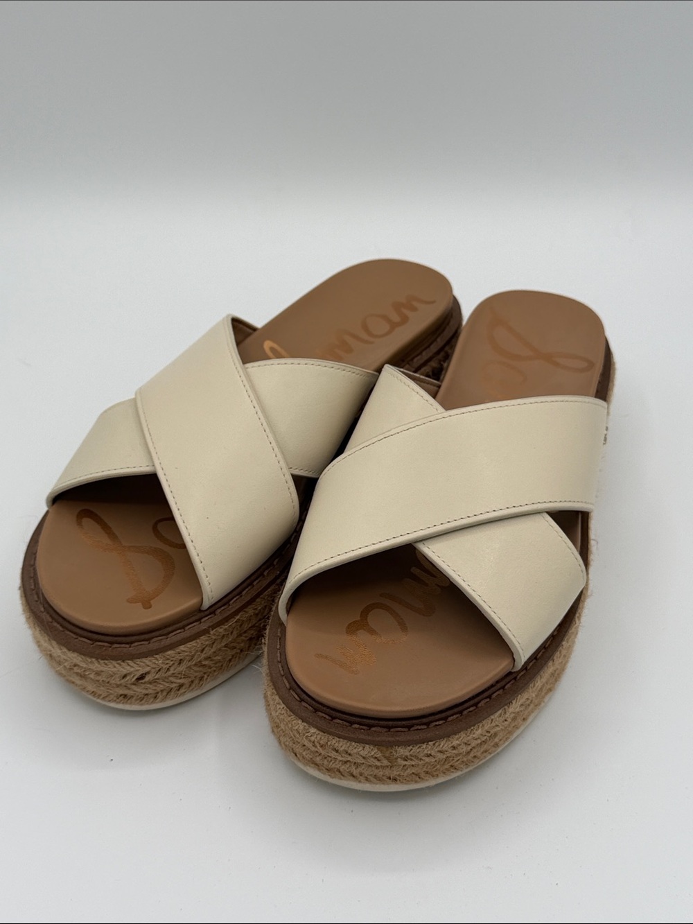 Sam Edelman Cream Cross-Strap Espadrille Platform Sandals